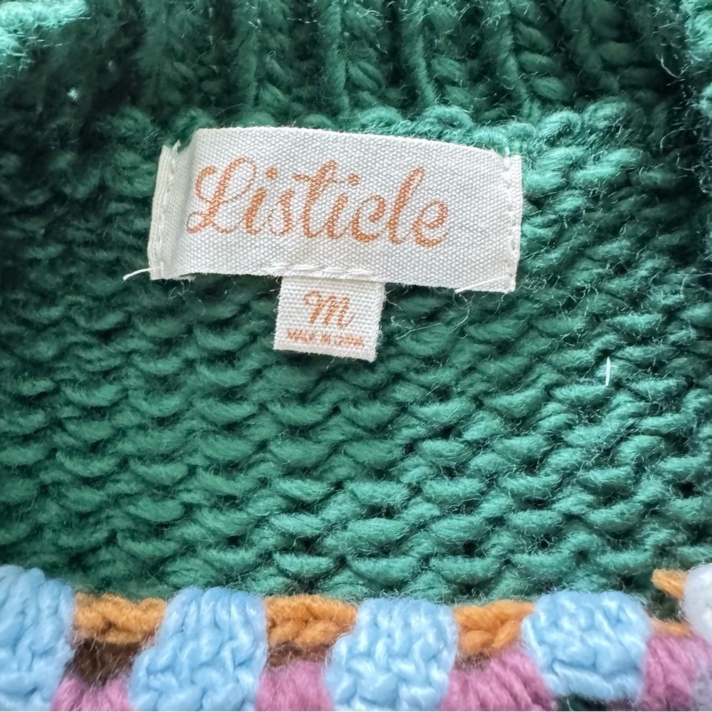 Listicle Granny Square Crochet Cardigan Sweater Green Multicolor Size M - Picture 8 of 11